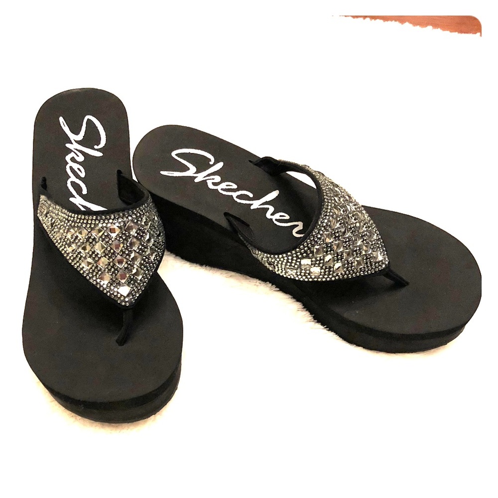 Skechers Rhinestone Studded Wedge Sandal Size 6
